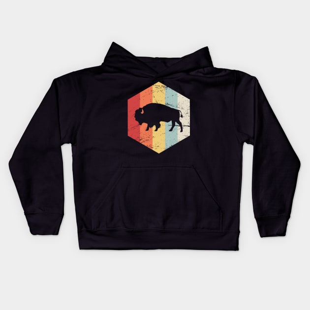 Vintage Retro Bison Buffalo Kids Hoodie by MeatMan